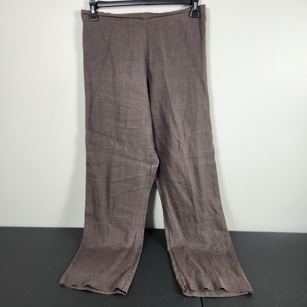 Bryn Walker Linen Pull On Pants Brown Straight Leg Coastal Beachy Medium